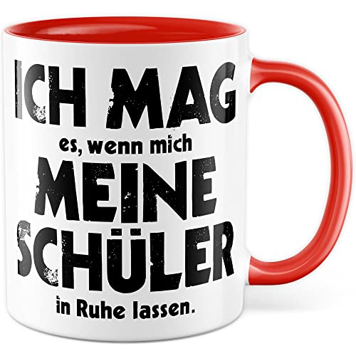 Lehrer Tasse lustig Kaffeetasse Lehrerzimmer Sarkasmus Kaffee-Becher Humor Lehrerin Geschenkidee Kollegen Geschenk Schule Teetasse Witz Schüler Abschluss Abschied (Weiß/Rot) von Pagma Druck