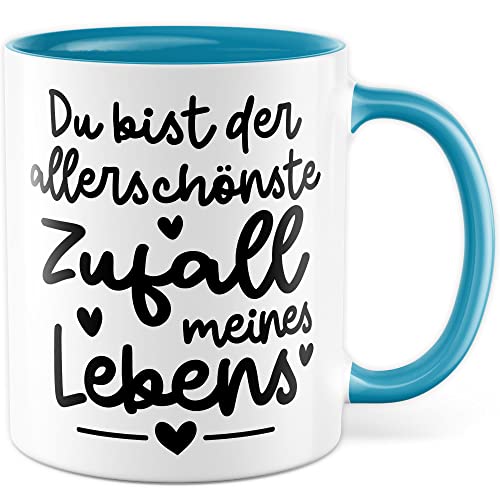 Liebes Tasse mit Spruch Schönster Zufall Ehemann Ehefrau Geschenkidee Freund Kaffeetasse Geschenk für Freundin Valentinstag Kaffeebecher Ehe Becher Beziehung (Weiß & Blau) von Pagma Druck