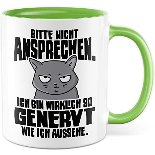 Lustige Tasse Spruch Kaffeetasse Sarkastisch Nicht ansprechen Kaffee-Becher Geschenk Büro Kollege Geschenkidee Kollegin Teetasse mit Motiv Humor (Weiß/Grün) von Pagma Druck