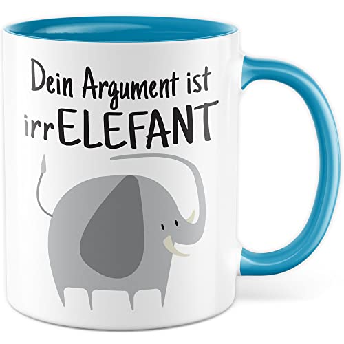 Lustige Tasse irrELEFANT Tier Kaffeetasse mit Spruch Elefanten Kaffee-Becher lustig Witz Teetasse Geschenk Humor Geschenkidee Sarkasmus Büro Zuhause (Weiß/Blau) von Pagma Druck