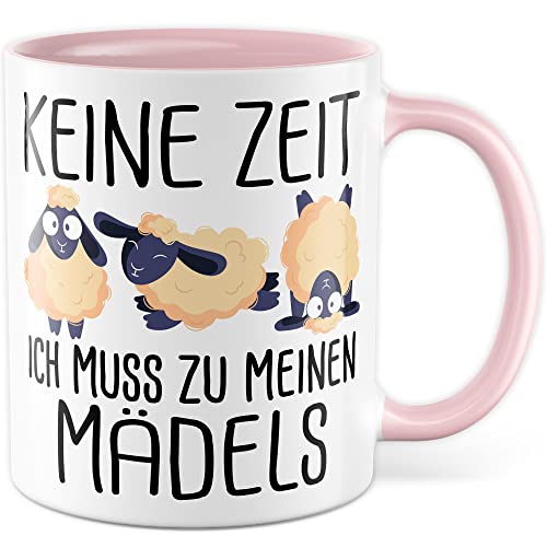 Mädels Tasse Schaf lustige Schafe Kaffeetasse Geschenk Kaffee-Becher Schäfchen süß Geschenkidee Mädchen Kollegin Humor Tante Freundin Wolle Cartoon Schaf Aufdruck witzig Bäuerin Bauernfrau (Weiß/Pink) von Pagma Druck