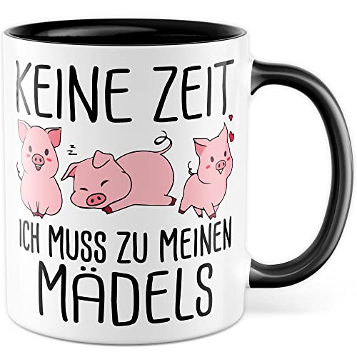 Mädels Tasse Schweinchen lustige Schweine Kaffeetasse Geschenk Kaffee-Becher Schwein süß Geschenkidee Mädchen Kollegin Humor Tante Freundin Cartoon witzig Bäuerin Bauernfrau Ferkel (Weiß/Schwarz) von Pagma Druck