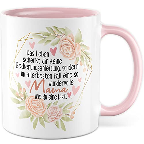 Mama Tasse Muttertag Geschenkidee Kaffeetasse Familie Geschenk für Mutter Kaffeebecher Mom Becher (Weiß & Pink) von Pagma Druck