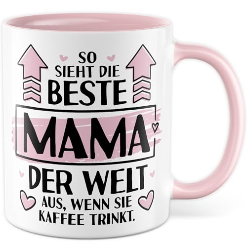 Mama Tasse mit Spruch - Geschenk So sieht die beste Mama der Welt aus, wenn sie Kaffee trinkt - Kaffeetasse 330ml aus Keramik - Mutter Familie Muttertag Kaffee-Becher von Pagma Druck