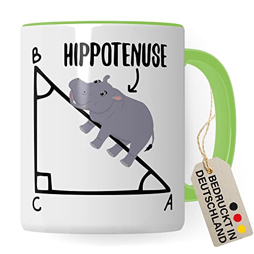 Mathe Tasse Mathematiker Kaffeetasse Hippothenuse lustig Kaffee-Becher Mathe-Lehrer Geschenkidee Sarkasmus Mathematik Mathematikstudent Geschenk Kollegium Lehrerzimmer Pythagoras Nilpferd (Weiß/Grün) von Pagma Druck