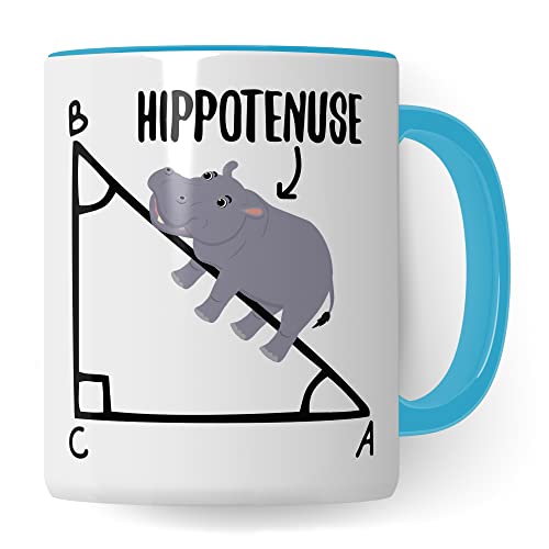 Mathe Tasse Mathematiker Kaffeetasse Hippothenuse lustig Kaffee-Becher Mathe-Lehrer Geschenkidee Sarkasmus Mathematik Mathematikstudent Geschenk Kollegium Lehrerzimmer Pythagoras Nilpferd (Weiß/Blau) von Pagma Druck