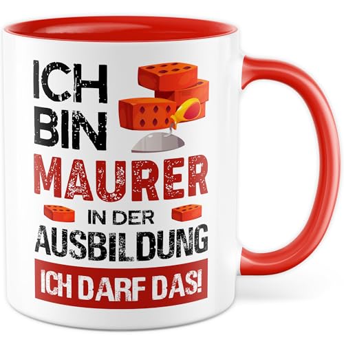 Maurer Tasse mit Spruch – Geschenk Ausbildung Ich bin Maurer in der Ausbildung – Ich darf das! – Kaffeetasse 330ml aus Keramik – Lustiger Spruch Azubi Baustelle Handwerk Kaffee-Becher von Pagma Druck