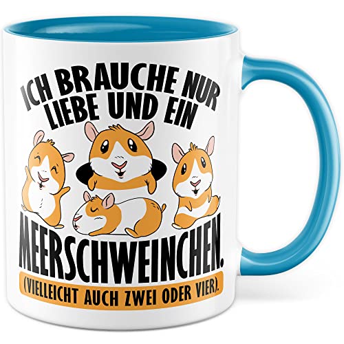 Meerschweinchen Tasse lustige Meerschwein Kaffeetasse Geschenk Kaffee-Becher Meersau süß Geschenkidee Mädchen Kollegin Humor Tante Freundin Cartoon Aufdruck witzig Haustier Ferkel (Weiß/Blau) von Pagma Druck