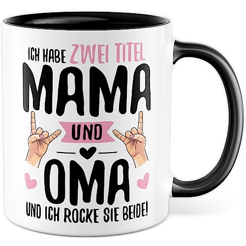 Oma und Mama Tasse Geschenk lustig Mutter Großmutter Muttertag Kaffeetasse Geschenkidee Humor Geburt Enkel Eltern Großeltern Rock Rockfan (Mama/Oma) von Pagma Druck