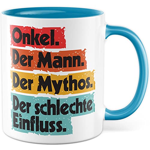 Onkel Tasse Geschenk Kaffeetasse lustig Neffe Geschenkidee Kaffee-Becher Humor Nichte Patenonkel schlechter Einfluss Spruch Witz Der Mann der Mythos die Legende Meme Familie Lieblingsonkel (Weiß/Blau) von Pagma Druck