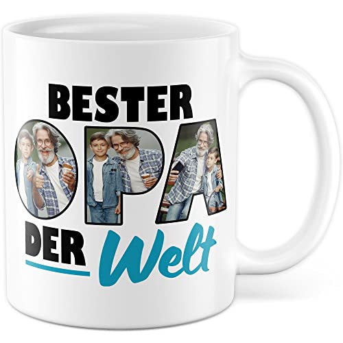 Opa Tasse personalisierbar mit Bild, Bester Opa der Welt, Geschenk personalisiert Großvater Spruch Enkelkinder schöner Spruch Geschenkidee Kaffeetasse Enkel (Weiß) von Pagma Druck