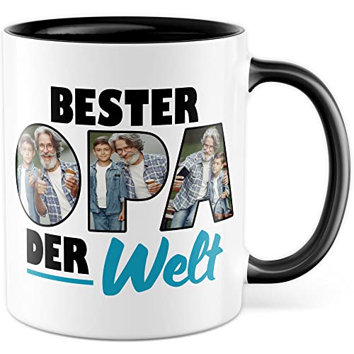 Opa Tasse personalisierbar mit Bild, Bester Opa der Welt, Geschenk personalisiert Großvater Spruch Enkelkinder schöner Spruch Geschenkidee Kaffeetasse Enkel (Weiß/Schwarz) von Pagma Druck