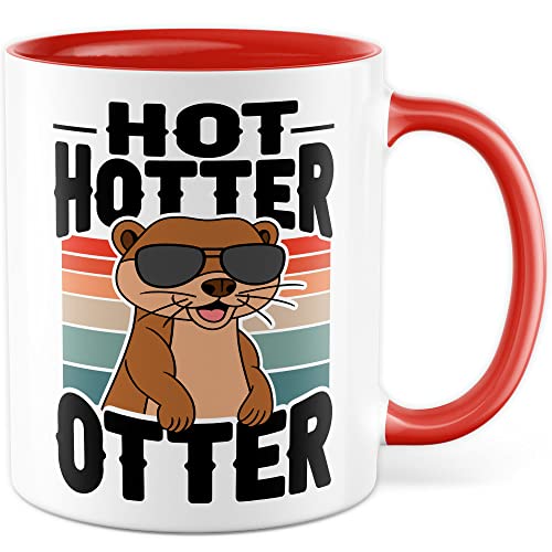 Otter Tasse Tier Geschenkidee Wortwitz Kaffeetasse mit lustigen Spruch Geschenk für Kollege Kaffeebecher Kollegin Becher (Weiß & Rot) von Pagma Druck