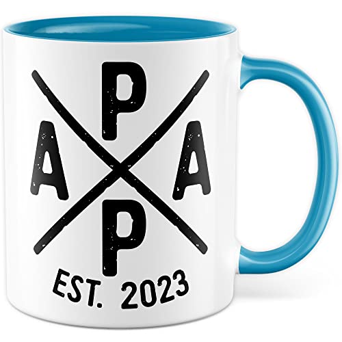 Papa Tasse Dad Geschenkidee Eltern Kaffeetasse mit lustigen Spruch Geschenk für werdenden Vater Kaffeebecher Becher (Weiß & Blau) von Pagma Druck