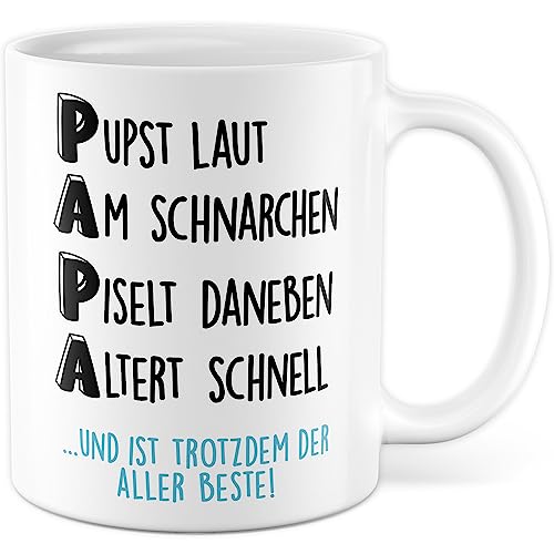 Papa Tasse Vatertag Geschenk lustig Kaffeetasse Vater Geschenkidee witzig Papi Kaffee-Becher für Papas Väter Humor Sohn Tochter Teetasse Vatertagsgeschenk (Weiß) von Pagma Druck