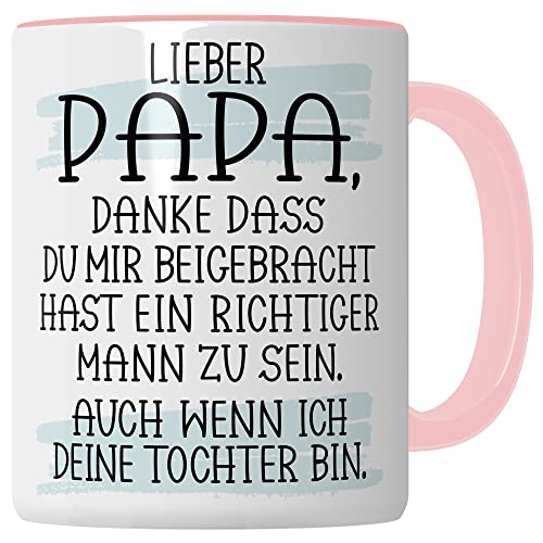 Papa Tasse lustig Kaffeetasse für Väter Geschenkidee Vater Kaffee-Becher Humor Vatertag Geschenk Papi von Tochter Töchter Witz Danke dass du mit beigebracht hast ein richtiger Mann zu sein (Weiß/Pink) von Pagma Druck