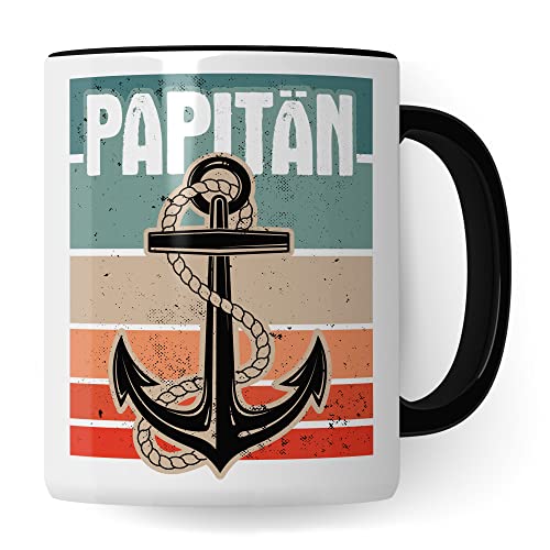 Papitän Tasse Papa, Vater Geschenk zum Vater-Tag & Geburtstag, Kaffeetasse mit Papa, Kaffee-Becher Segler Boot Vatertagsgeschenk (Schwarz) von Pagma Druck