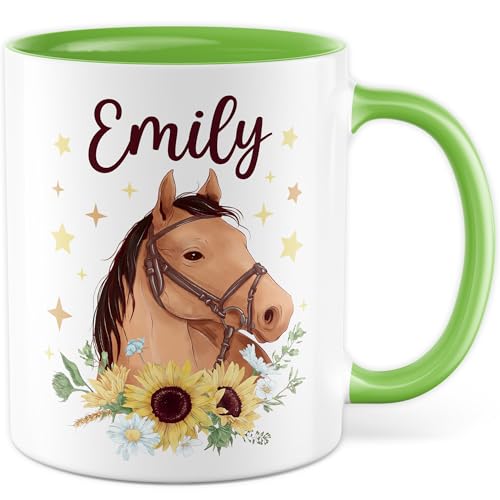 Pferde Tasse personalisiert, personalisierbar mit Wunschnamen, Kaffeetasse 330ml aus Keramik - eigener Name Pferd Zeichnung Mädchen Frauen Geschenkidee anpassbar Pony Kaffee-Becher von Pagma Druck