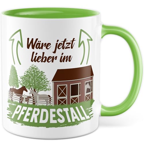 Pferde Tasse personalisiert - Geschenk Mein Pferd ist Familie - Kaffeetasse 330ml aus Keramik - eigenes Bild Pferd Mädchen Frauen Geschenkidee anpassbar Pony Humor Kaffee-Becher (Weiß/Grün) von Pagma Druck