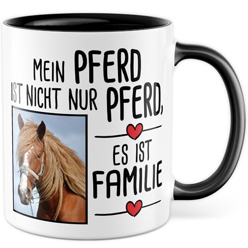 Pferde Tasse personalisiert - Geschenk Mein Pferd ist Familie - Kaffeetasse 330ml aus Keramik - eigenes Bild Pferd Mädchen Frauen Geschenkidee anpassbar Pony Humor Kaffee-Becher von Pagma Druck
