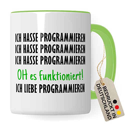 Programmieren Tasse Informatiker Kaffeetasse Informatikstudent Kaffee-Becher lustig Geschenk Sarkasmus Geschenkidee Programmierer (Weiß/Grün) von Pagma Druck