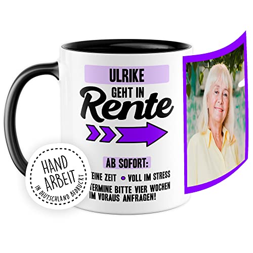 Rente Tasse personalisiert Ruhestand Kaffeetasse Rentnerin Geschenk anpassbar Kollegin Geschenkidee Abschied Pensionierung eigener Name lustiger Spruch Custom Kaffee-Becher eigenes Bild von Pagma Druck