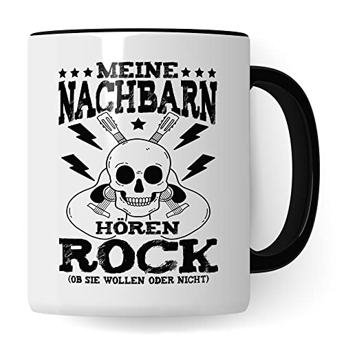 Rock Tasse Rocker Kaffeetasse Metal Fan Geschenkidee Kaffee-Becher Geschenk Spruch lustig Humor Teetasse Witz Meine Nachbarn hören Rock (Weiß/Schwarz) von Pagma Druck