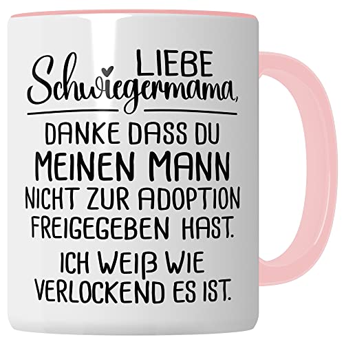 Schwiegermutter Tasse Schwiegermama Kaffeebecher lustig Kaffee-Becher mit Spruch lustig Geschenk Schwiegereltern Geschenkidee Hochzeit Geburtstag Humor Mutter von Ehemann (Weiß/Pink) von Pagma Druck