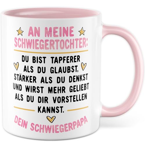 Schwiegerpapa Schwiegertochter Tasse Geschenk Verlobung Hochzeit Kaffeetasse Schwiegervater Geschenkidee Motivations-Spruch Kaffee-Becher Inspiration Geburtstag Weihnachten von Pagma Druck