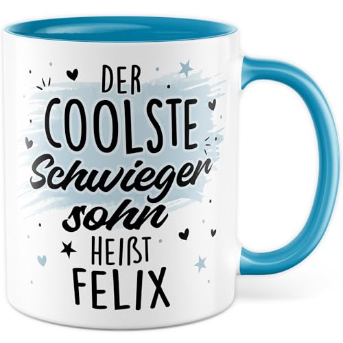 Schwiegersohn Tasse mit Spruch personalisiert - Geschenk Der coolste Schwiegersohn heißt personalisierbar - Kaffeetasse 330ml aus Keramik - Schwiegereltern Ehemann Ehe Familie von Pagma Druck