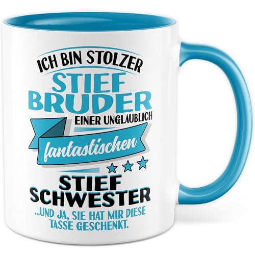 Stiefbruder Tasse mit Spruch - Geschenk Ich bin der Stiefbruder einer unglaublich fantastischen Stiefschwester - Kaffeetasse 330ml aus Keramik - Bruder Schwester Stiefgeschwister Witz Humor von Pagma Druck