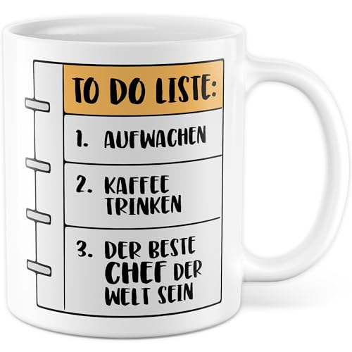 Tasse Chef mit Spruch Geschenk Aufwachen - Kaffee trinken - Der beste Chef der Welt sein - Kaffeetasse Bürotasse Wichtelgeschenk, Geschenkidee Mitarbeiter Jubiläum Weihnachten (Chef) von Pagma Druck