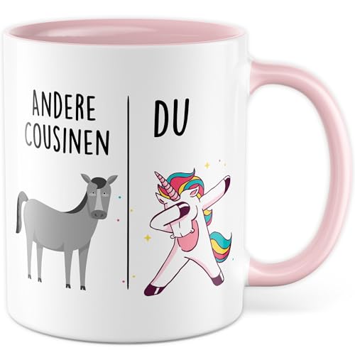 Tasse Cousine Geschenk Andere Cousinen - Du, Kaffeetasse Familie Geschenk für Frauen Kind, Geschenkidee Frau Cousine Geburtstag Weihnachten Familie Kaffee-Becher (Weiß/Rosa) von Pagma Druck