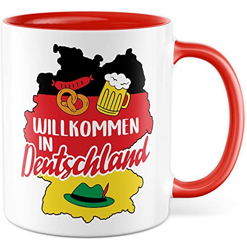 Tasse Einbürgerung Geschenk, Herzlich Willkommen in Deutschland Geschenkidee Kaffeetasse mit Spruch herzlich Kaffee-Becher Neu in Deutschland Einwanderung Asyl Teetasse Willkommensgeschenk (Weiß/Rot) von Pagma Druck