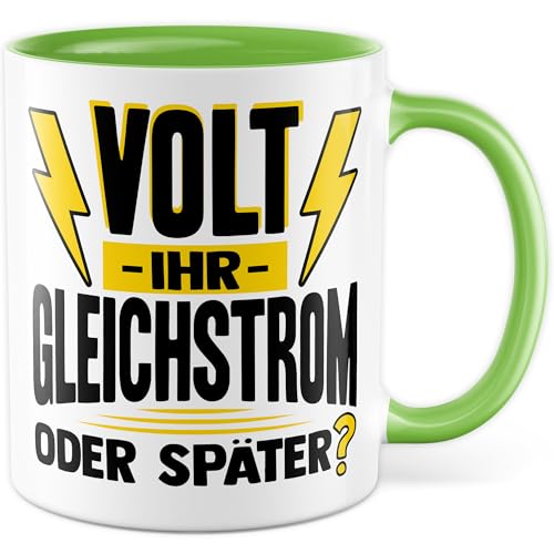 Tasse Elektriker, Geschenk Volt ihr Gleichstrom oder später?, Geschenkidee Ausbildung Betrieb Baustelle Werkstatt, Geschenkidee Kollegen Witztasse Flachwitz Beruf Kaffee-Becher von Pagma Druck