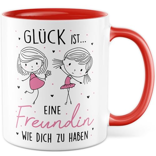 Tasse Freundin, Geschenk Glück ist eine Freundin wie dich zu haben, Kaffeetasse Freundschaft Freundinnen Kollegin, Geschenkidee beste Freundin Kaffee-Becher BFF (Weiß/Rot) von Pagma Druck