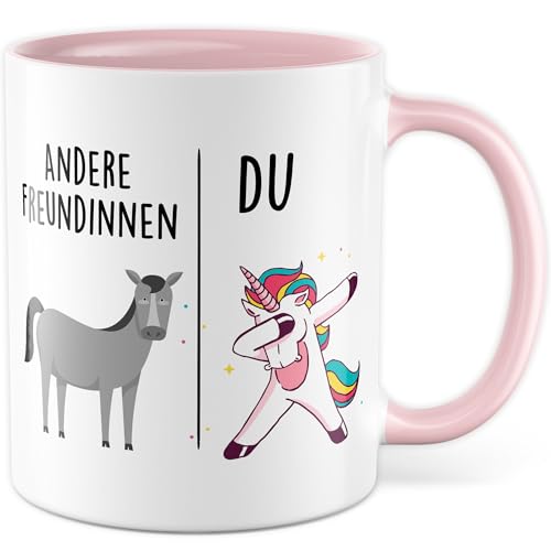 Tasse Freundin Geschenk Andere Freundinnen - Du, Kaffeetasse Freundinnen Geschenk für Frauen Freundschaft, Geschenkidee Frau Freundin Geburtstag Weihnachten beste Freundin Kaffee-Becher (Weiß/Rosa) von Pagma Druck