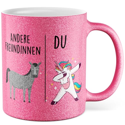 Tasse Freundin Geschenk Andere Freundinnen - Du, Kaffeetasse Freundinnen Geschenk für Frauen Freundschaft, Geschenkidee Frau Freundin Geburtstag Weihnachten beste Freundin Kaffee-Becher (Weiß/Glitzer) von Pagma Druck