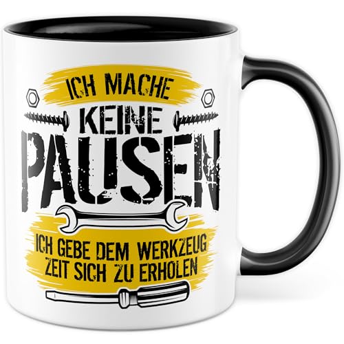 Tasse Handwerker Geschenk Ich mache keine Pausen - Ich gebe dem Werkzeug Zeit sich zu erholen, Kaffeetasse Handwerk Werkstatt Bauarbeiter Mechaniker, Geschenkidee Witztasse Kaffee-Becher von Pagma Druck