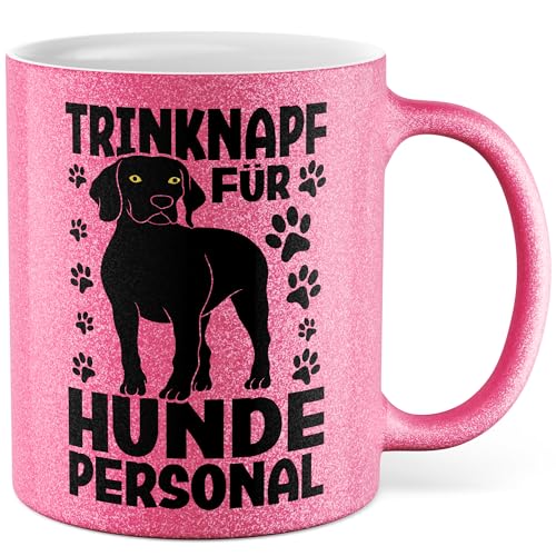 Tasse Hund Geschenk Trinknapf für Hunde Personal, Kaffeetasse Kaffeetasse Hunde Hundeliebhaber Hundemama Geschenkidee Hundepapa Herrchen Geschenke für Frauen Welpe Kaffee-Becher (Pink Glitzer) von Pagma Druck