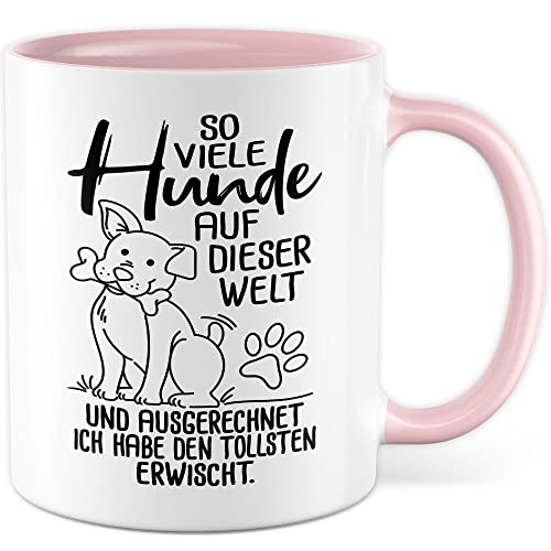 Tasse Hundebesitzer Geschenk, So viele Hunde auf dieser Welt Geschenkidee Hundehalter Kaffeetasse mit Spruch Kaffee-Becher Vierbeiner Tierfreund Hunde-Liebhaber Herrchen Frauchen (Weiß/Pink) von Pagma Druck