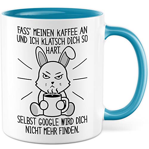 Tasse Kaffee-Liebhaber Geschenk, Fass meinen Kaffee an und ich klatsch dich so hart Geschenkidee Kaffee-Fans Kaffee-Becher Kaffetasse Tasse mit Spruch lustig Kaffee-Genießer (Weiß/Blau) von Pagma Druck