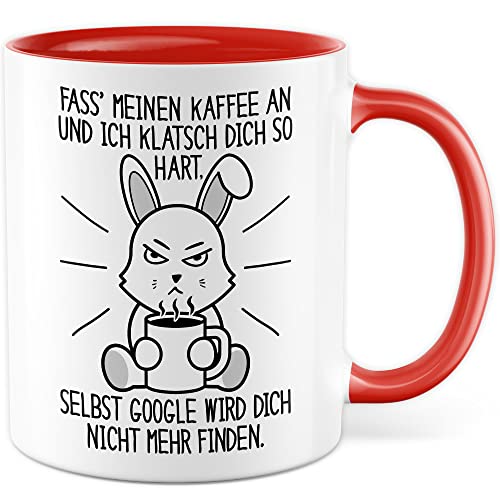 Tasse Kaffee-Liebhaber Geschenk, Fass meinen Kaffee an und ich klatsch dich so hart Geschenkidee Kaffee-Fans Kaffee-Becher Kaffetasse Tasse mit Spruch lustig Kaffee-Genießer (Weiß/Rot) von Pagma Druck