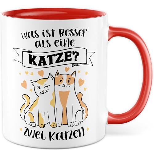 Tasse Katze Geschenk Was ist besser als eine Katze? zwei Katzen, Kaffeetasse Haustier Tierliebe Familie Frau Humor Witzig, Geschenkidee Arbeit Kaffee Office Becher Kollegin Freundin Kaffee-Becher von Pagma Druck