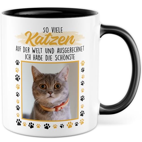 Tasse Katze personalisiert Geschenk So viele Katzen und ich habe die schönste, Kaffeetasse eigenes Bild Katzentasse Katzendeko Geschenkidee Katzenmama Katzenpapa Haustier Kaffee-Becher (Katze) von Pagma Druck