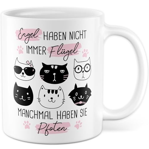 Tasse Katzen Geschenk Manchmal haben Engel Pfoten, Kaffeetasse Katzentasse Büro Katzenliebhaber, Geschenkidee Katzenmama cute Katze Humor Cat Deko Kollegin Freundin Kaffee-Becher (Weiß) von Pagma Druck