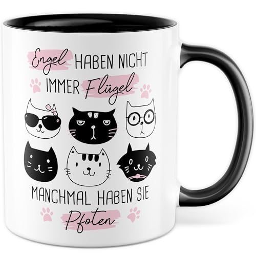 Tasse Katzen Geschenk Manchmal haben Engel Pfoten, Kaffeetasse Katzentasse Büro Katzenliebhaber, Geschenkidee Katzenmama cute Katze Humor Cat Deko Kollegin Freundin Kaffee-Becher (Weiß/Schwarz) von Pagma Druck