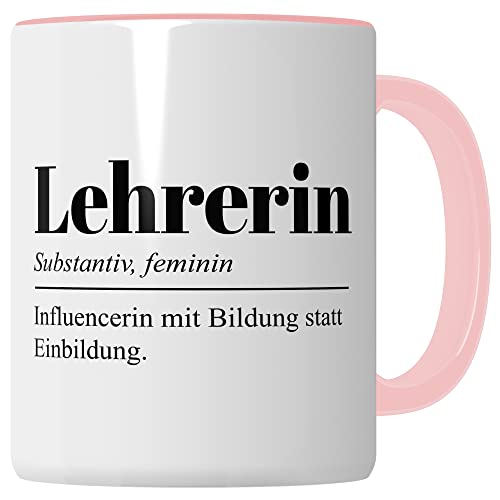 Tasse Lehrerin Geschenk lustig Kaffee-Tasse Kaffee-Becher Lehrerin Geschenkidee Grundschule Tasse Abschied Lehrerin Abschiedsgeschenk Gymnasium (Weiß/Pink) von Pagma Druck