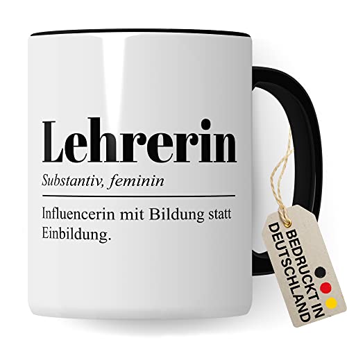 Tasse Lehrerin Geschenk lustig Kaffee-Tasse Kaffee-Becher Lehrerin Geschenkidee Grundschule Tasse Abschied Lehrerin Abschiedsgeschenk Gymnasium (Weiß/Schwarz) von Pagma Druck