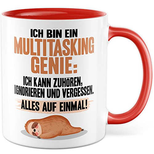 Tasse Multitasking Geschenk Ich bin ein Multitasking-Genie Kaffeetasse mit Spruch lustig Kaffee-Becher Witztasse Teetasse ignorieren vergessen Freund Kollege Ehemann Vater Humor witzig Witz (Weiß/Rot) von Pagma Druck